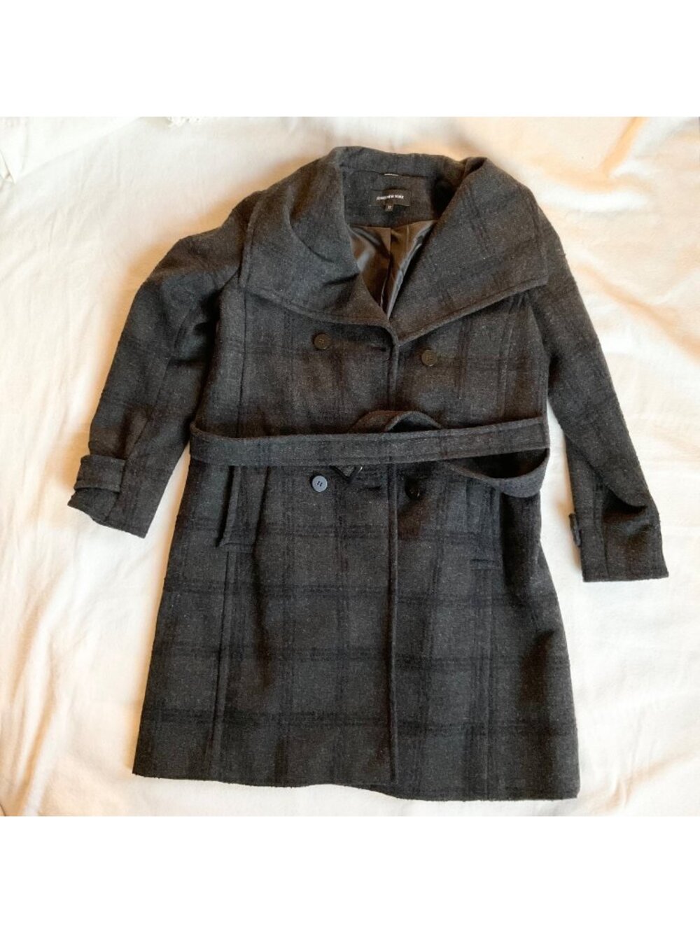 JONES NEW YORK women plaid wool gray black coat SZ12 bust42